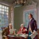 Writing the Declaration of Independence, 1776. Benjamin Franklin, John Adams, and Thomas Jefferson working on the Declaration, a painting by Jean Leon Gerome Ferris, 1900