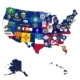 State flags on each state within its border inside of a map of the United States