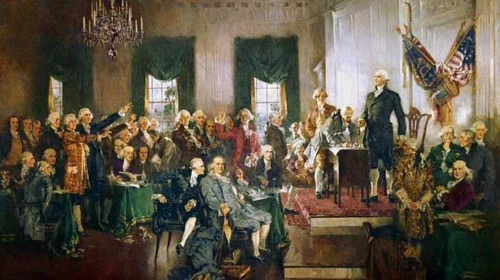 Signing of the Constitution - Independence Hall in Philadelphia on September 17, 1787, painting by Howard Chandler Christy, on display in the east grand stairway, House wing, United States Capitol.