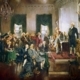 Signing of the Constitution - Independence Hall in Philadelphia on September 17, 1787, painting by Howard Chandler Christy, on display in the east grand stairway, House wing, United States Capitol.