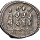 First Roman Consul - Coin - Q. Servilius Caepio (M. Junius) Brutus 54 BC. AR Denarius (20mm, 3.64 g, 6h). Rome mint. Head of Libertas right / The consul L. Junius Brutus walking left between two lictors, each carrying axe over shoulder, and preceded by an accensus. Crawford 433/1; Sydenham 906; Junia 31. Good VF, toned, scrape at top of Libertas’ head, light scratch on her neck.