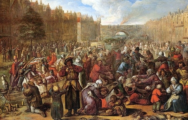 Relief of Leiden 1574, Painting by Otto van Veen depicting events in Leiden, Holland, Eighty Years’ War, Dutch War of Independence (1568-1648)