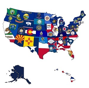 State flags on each state within its border inside of a map of the United States