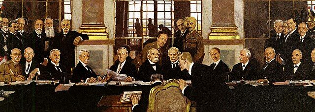 The Signing of Peace in the Hall of Mirrors, Versailles 1919, painting by Sir William Orpen.