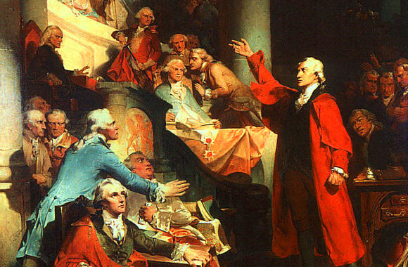 Patrick Henry's "Treason" speech before the House of Burgesses in an 1851 painting by Peter F. Rothermel. Painting of Patrick Henry's "If this be treason, make the most of it!" speech against the Stamp Act of 1765.