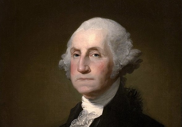 George Washington, presided over the first Continental Congress; Commander-in-Chief of the Continental Army during the American Revolutionary War; first President of the United States; painting by Gilbert Stuart, 1796.