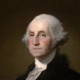 George Washington, presided over the first Continental Congress; Commander-in-Chief of the Continental Army during the American Revolutionary War; first President of the United States; painting by Gilbert Stuart, 1796.
