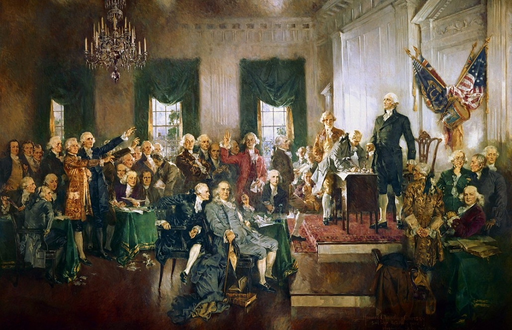Signing of the Constitution - Independence Hall in Philadelphia on September 17, 1787, painting by Howard Chandler Christy, on display in the east grand stairway, House wing, United States Capitol.