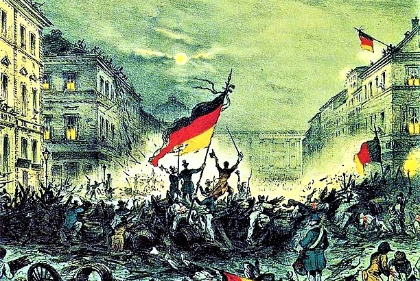 Scene from the 1848 Revolution, German March, Berlin.