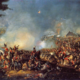 Battle of Waterloo, 1815 ended in the defeat of Napoleon, marked beginning of Pax Britannica, painting by William Sadler.