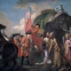 Lord Clive mtg w/ Mir Jafar after Battle of Plassey, 1757, est East India Co as a military & commercial power, considered beginnings of British Empire. Painting by Francis Hayman, circa 1760