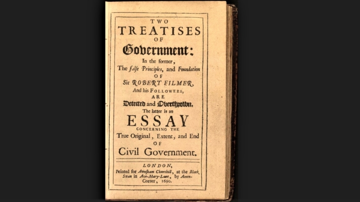 Two Treatises of Government by John Locke, first edition published in 1689, title page dated 1690.