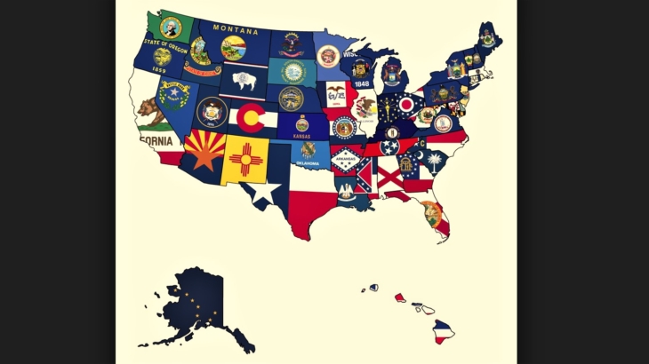 State flags on each state within its border inside of a map of the United States