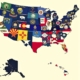 State flags on each state within its border inside of a map of the United States